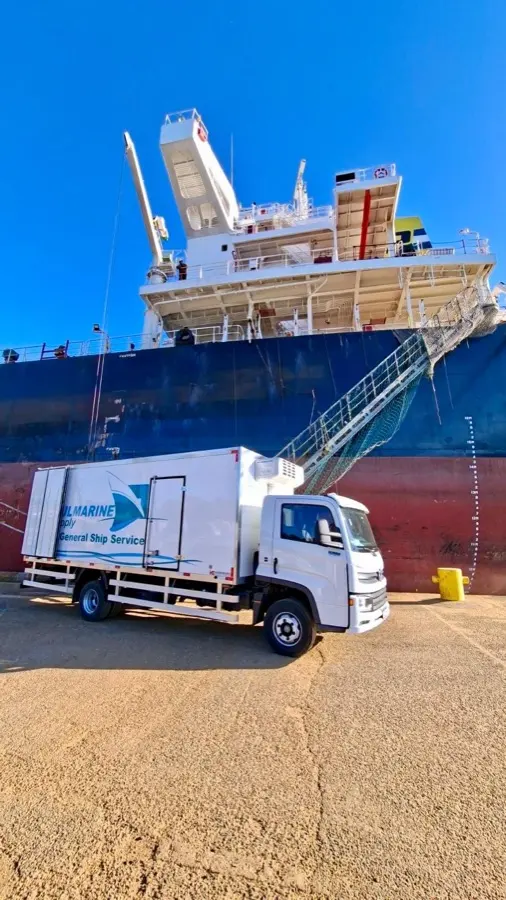 Refrigerated truck alongside the vessel